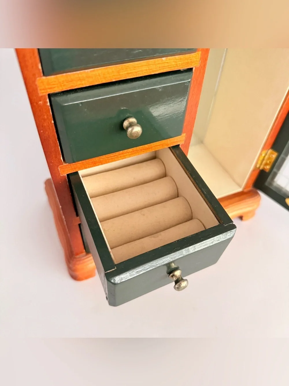 Vintage Wood Jewelry Box 4 drawers 1 door for Necklaces
